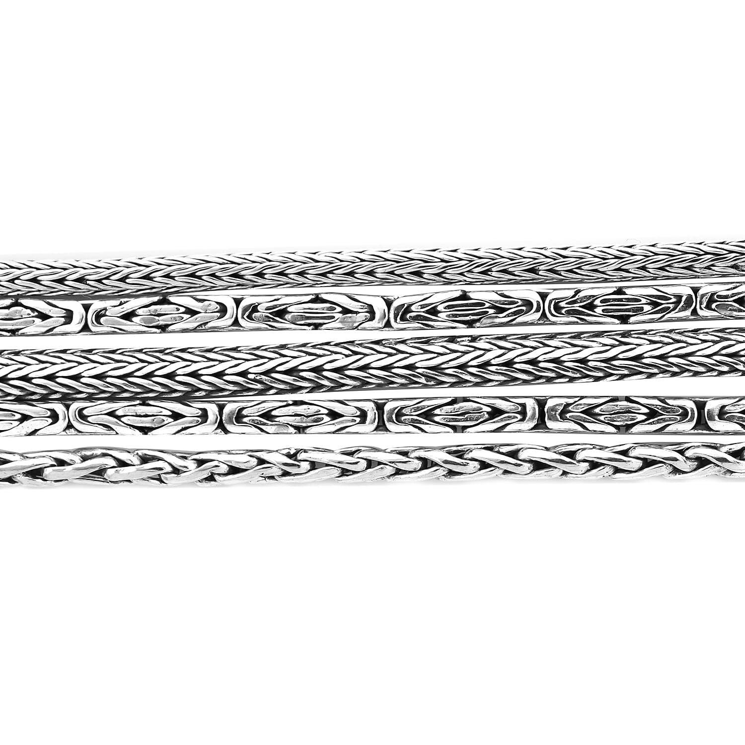 Royal Bali Collection - Sterling Silver Tulang Naga, Borobudur and Padian Multi Strand Necklace (Size 22) with Toggle Clasp, Silver wt 72.00 Gms