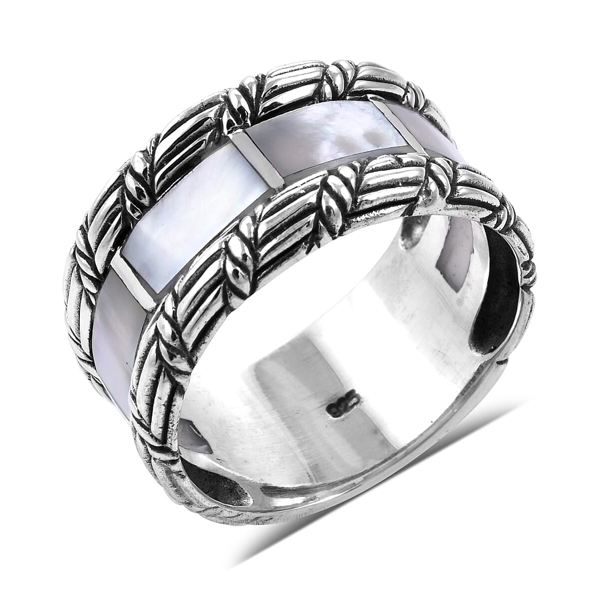 Royal Bali Collection - Mother of Pearl Eternity Band Ring in Sterling Silver, Silver wt 6.00 Gms