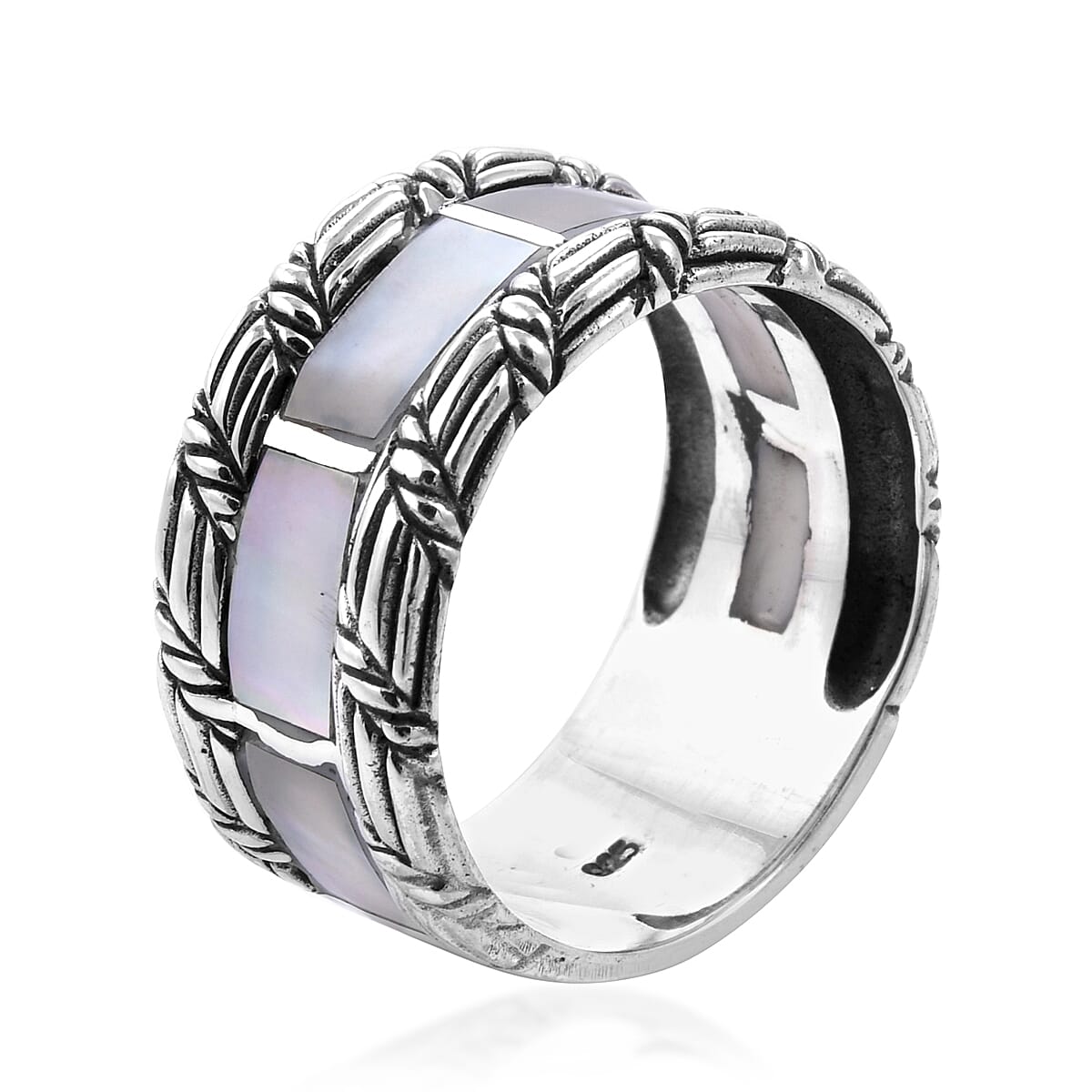 Royal Bali Collection - Mother of Pearl Eternity Band Ring in Sterling Silver, Silver wt 6.00 Gms