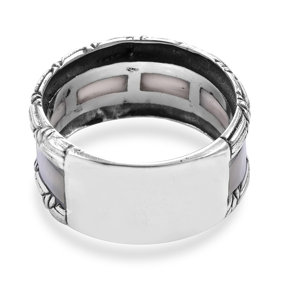 Royal Bali Collection - Mother of Pearl Eternity Band Ring in Sterling Silver, Silver wt 6.00 Gms