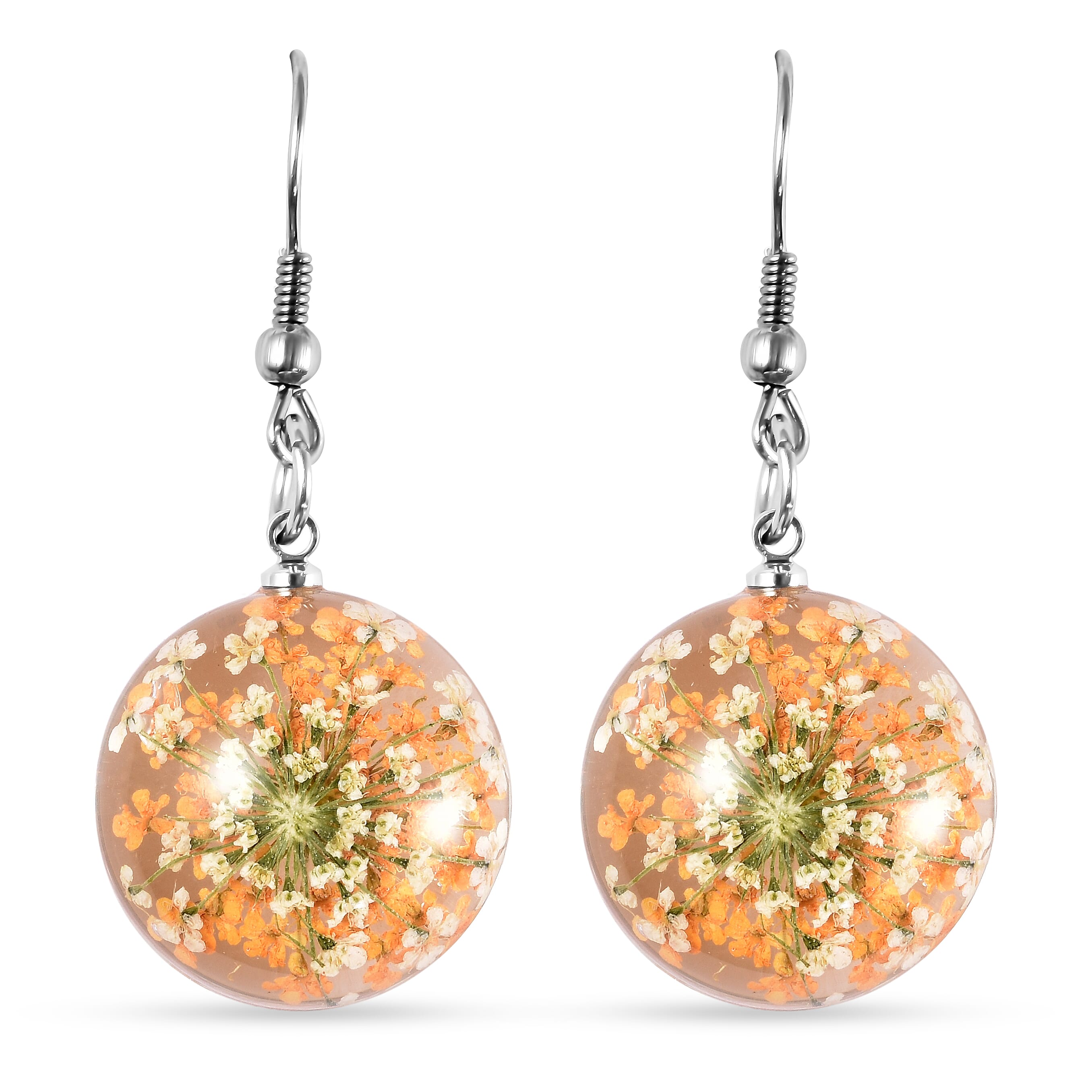 Pressed Flower Hook Earrings in Stainless Steel