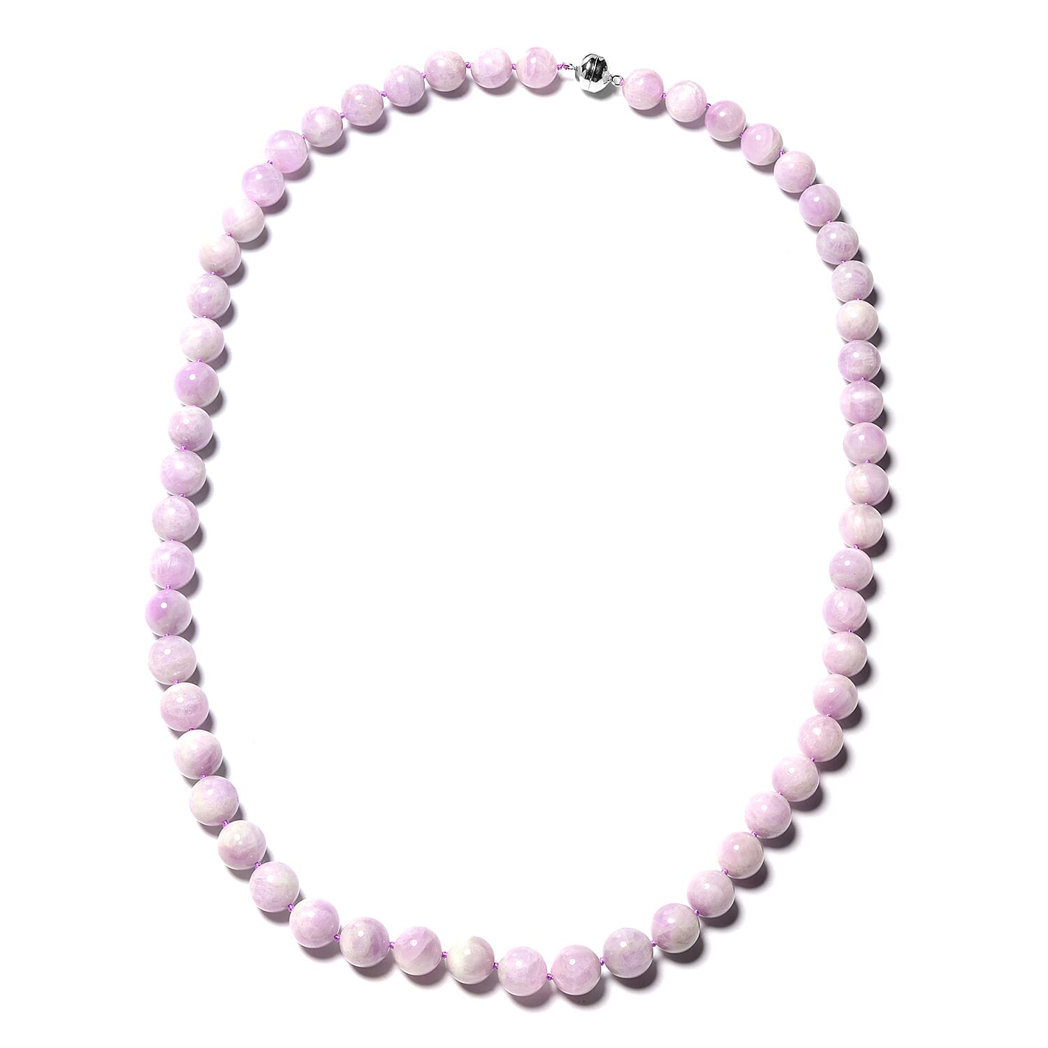 Tucson Special - AAA Kunzite (Rnd 12-14mm) Necklace (Size 30) in Rhodium Overlay Sterling Silver with Magnetic Lock  959.55 Ct.