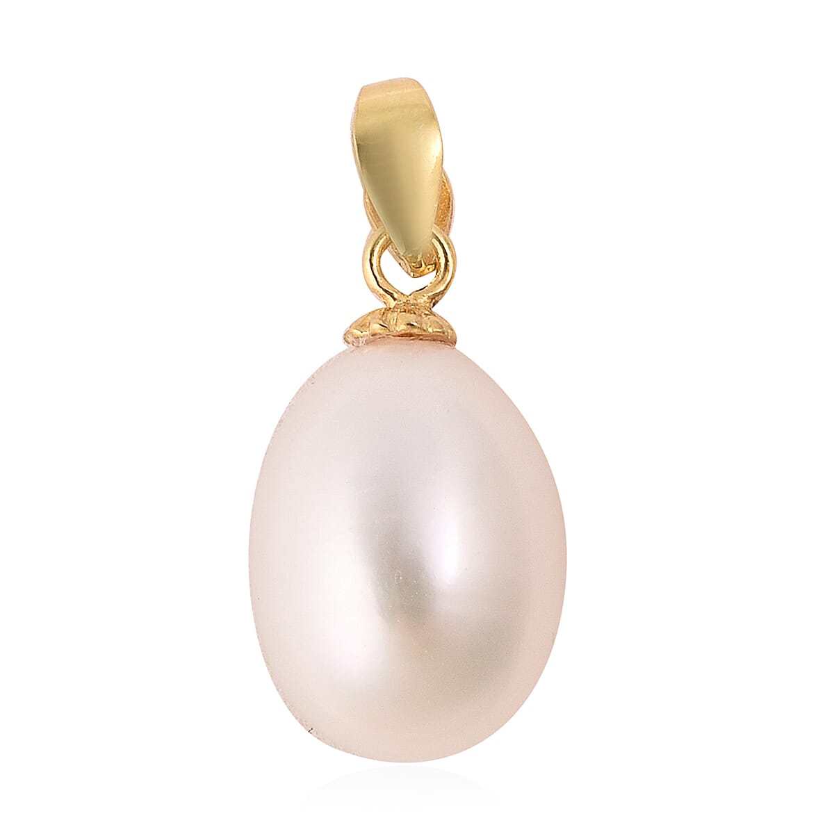 2 Piece Set - White Freshwater Pearl Pendant & Hook Earrings in Yellow Gold Overlay Sterling Silver