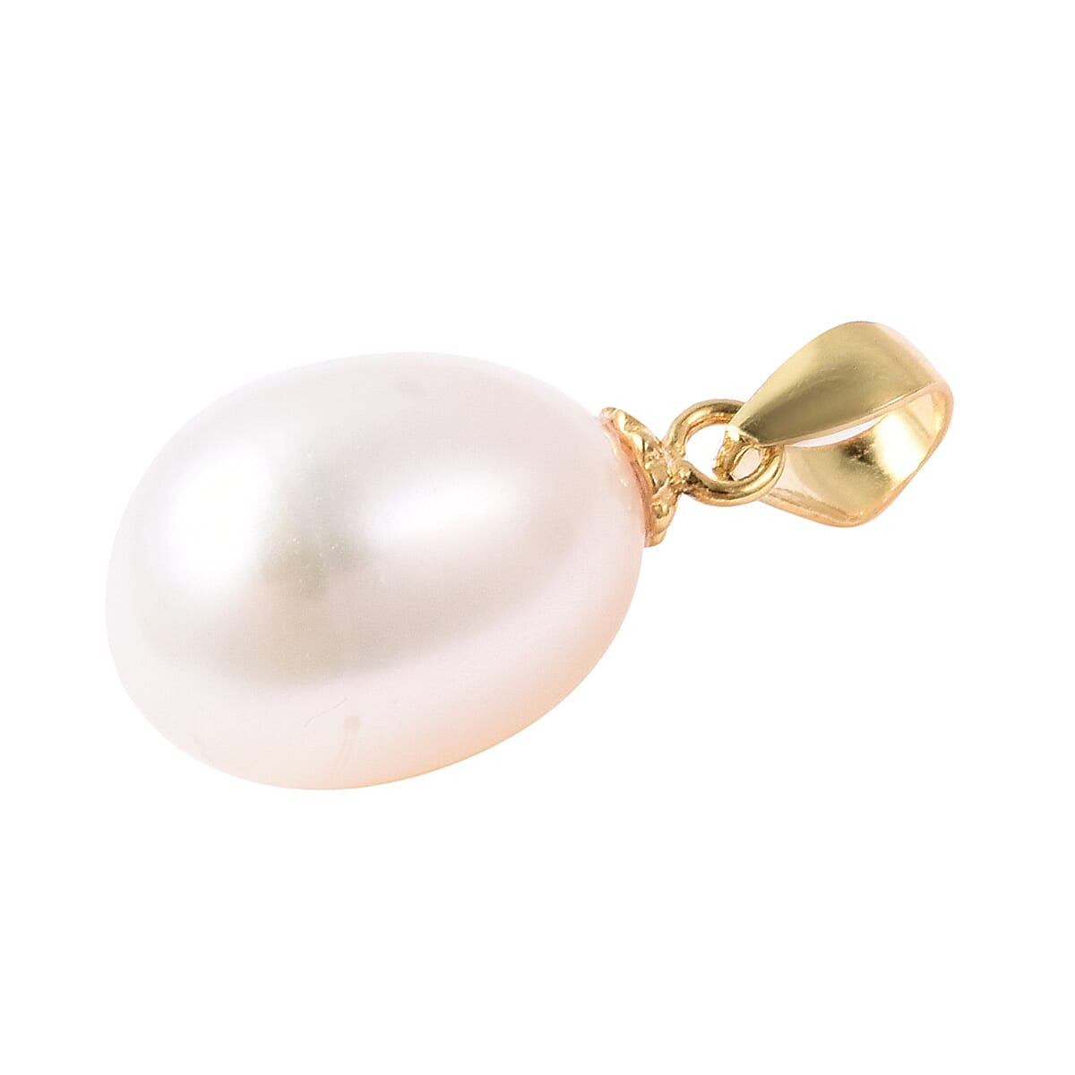 2 Piece Set - White Freshwater Pearl Pendant & Hook Earrings in Yellow Gold Overlay Sterling Silver