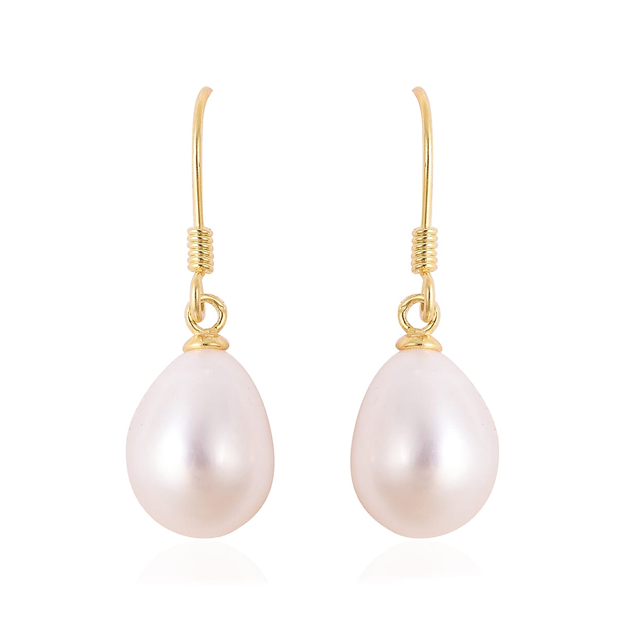 2 Piece Set - White Freshwater Pearl Pendant & Hook Earrings in Yellow Gold Overlay Sterling Silver