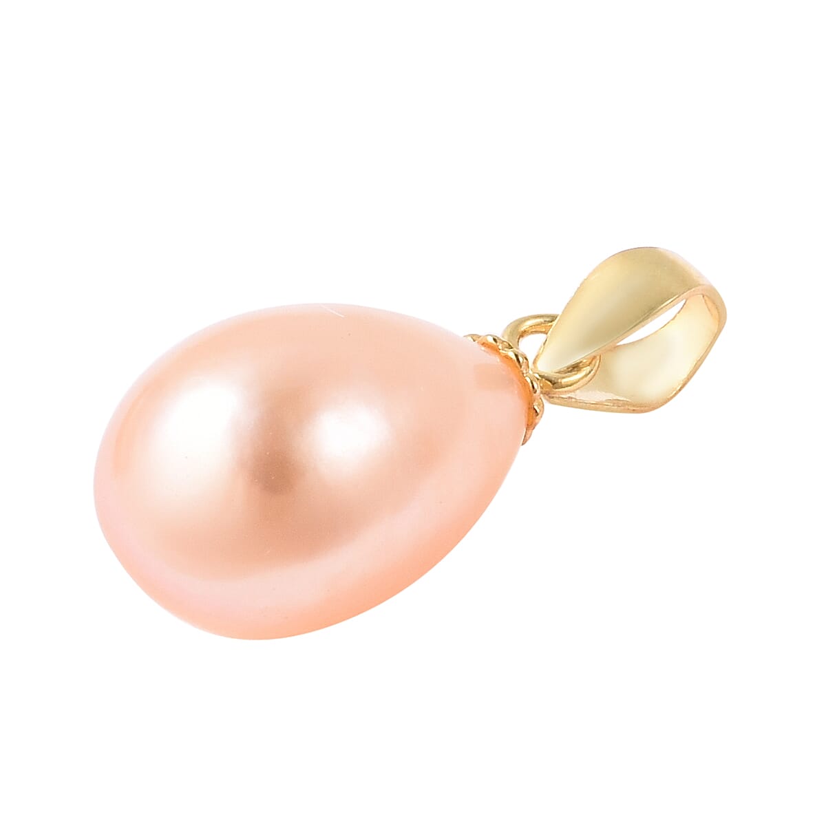 2 Piece Set - Peach Freshwater Pearl Pendant & Hook Earrings in Yellow Gold Overlay Sterling Silver
