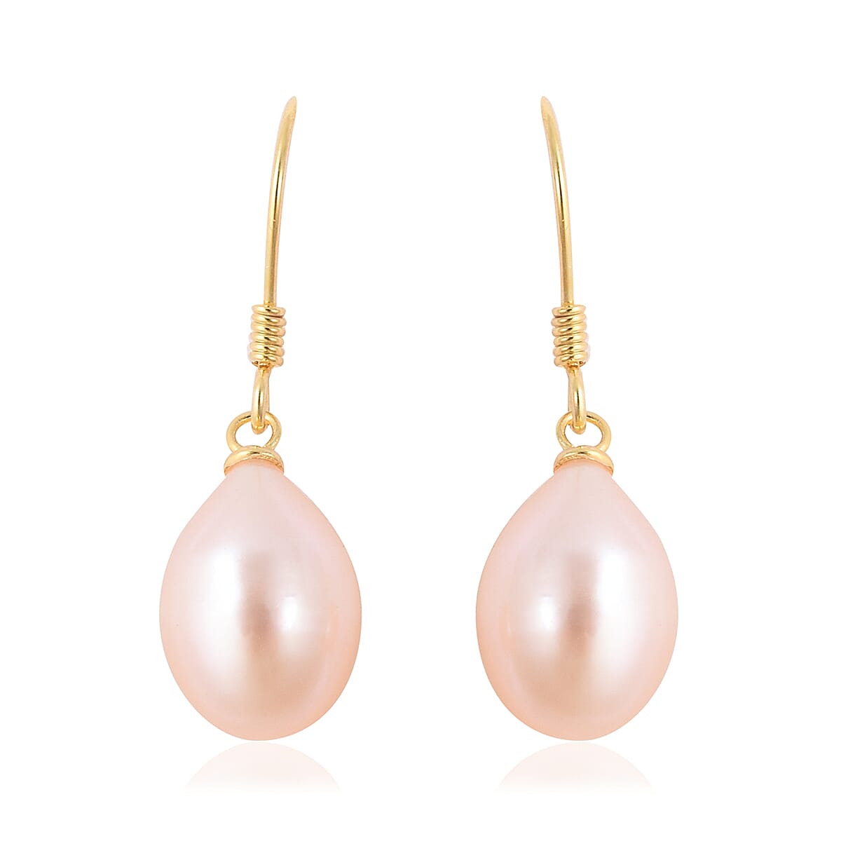 2 Piece Set - Peach Freshwater Pearl Pendant & Hook Earrings in Yellow Gold Overlay Sterling Silver
