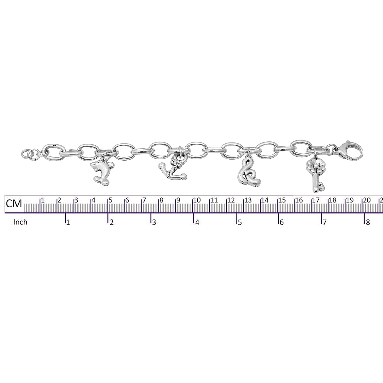 Designer Inspired - Sterling Silver Multi Charm Belcher Bracelet (Size 7.25 with 0.5 inch Extender) with Lobster Clasp, Silver wt 19.66 Gms