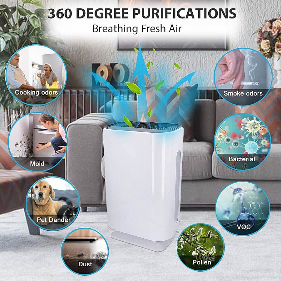 Multifunctional Home Air Purifier With HEPA Filter + Activated Carbon Filter with Remote Control (Size 33x22x50.5 Cm) - White