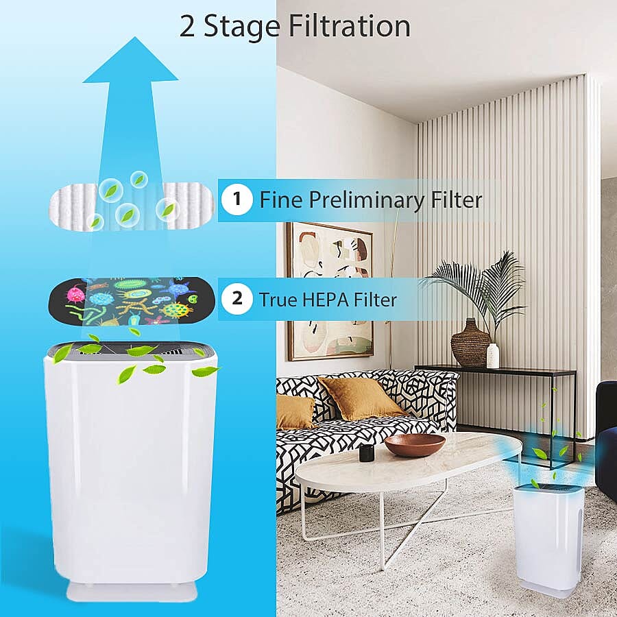 Multifunctional Home Air Purifier With HEPA Filter + Activated Carbon Filter with Remote Control (Size 33x22x50.5 Cm) - White