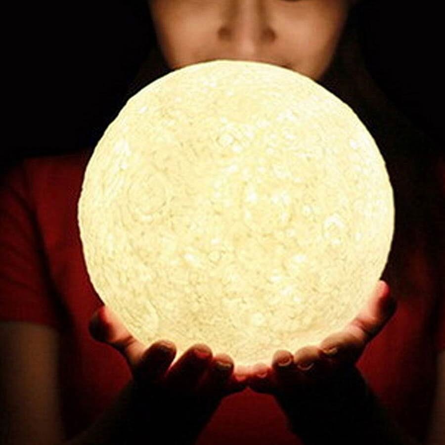 3D Moon Lamp with Wooden Stand with Touch Control and Three-Colour Light Change (Size 15cm)