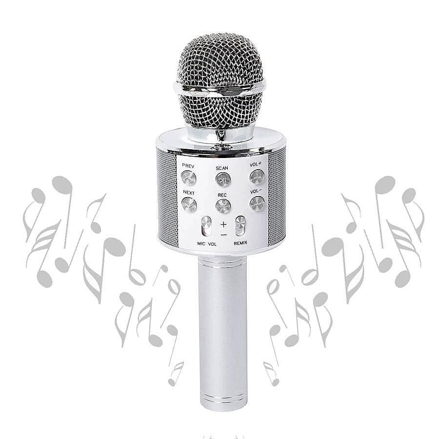 Wireless Karaoke Microphone Speaker with Bluetooth & USB Cable - White