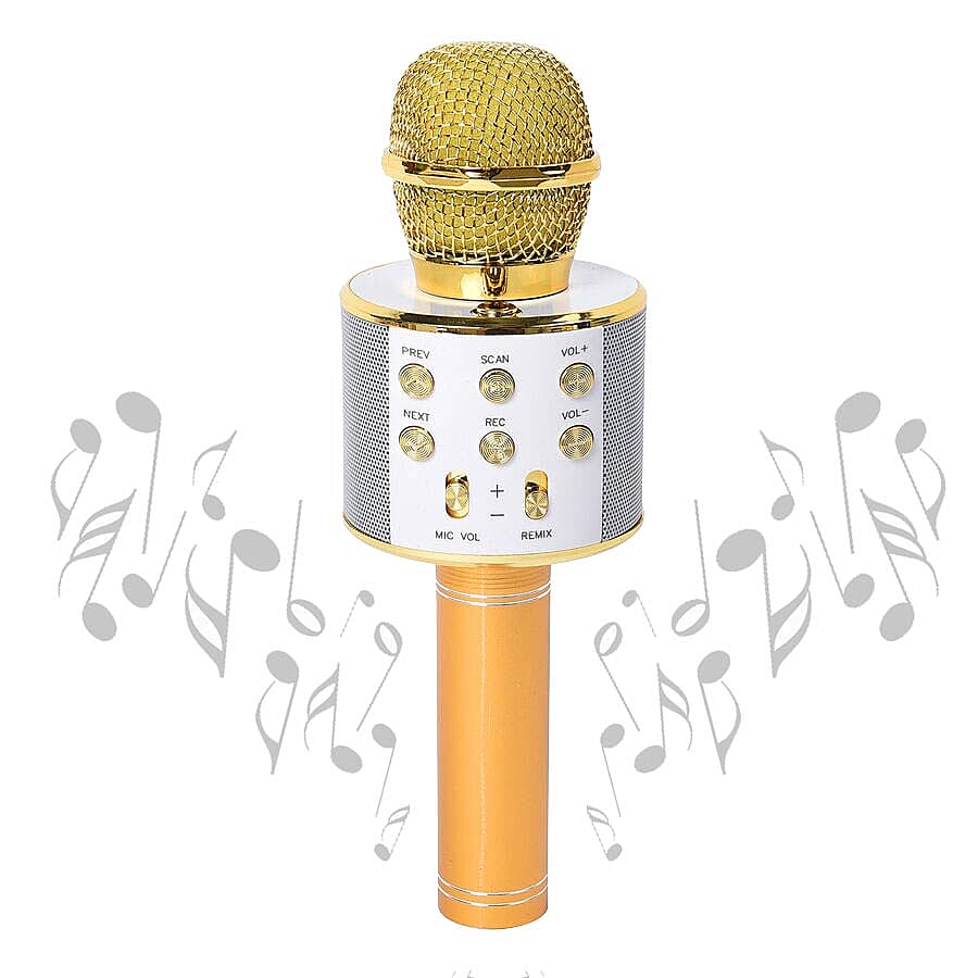 Wireless Karaoke Microphone Speaker with Bluetooth & USB Cable - Gold