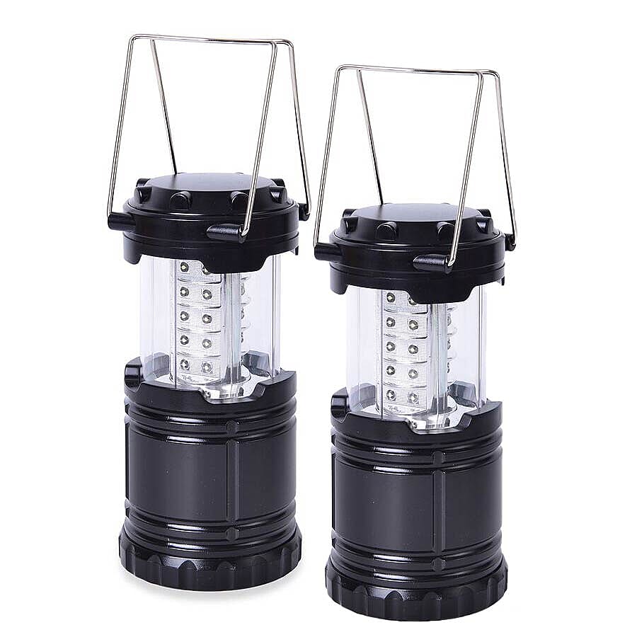 2 Pcs Set - Lightweight & Portable LED Camping Lantern with 30 LED (Size 12x8.5 Cm) (3xAA Batteries Not Included) - Black and White