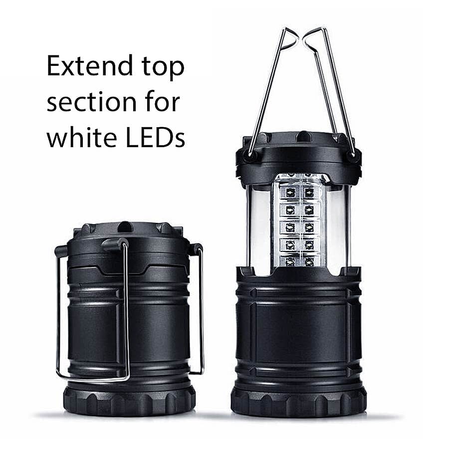 2 Pcs Set - Lightweight & Portable LED Camping Lantern with 30 LED (Size 12x8.5 Cm) (3xAA Batteries Not Included) - Black and White
