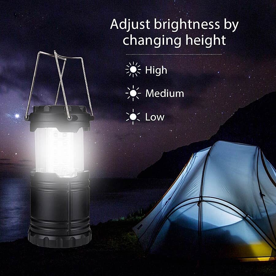 2 Pcs Set - Lightweight & Portable LED Camping Lantern with 30 LED (Size 12x8.5 Cm) (3xAA Batteries Not Included) - Black and White