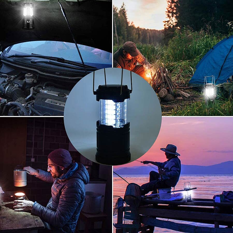 2 Pcs Set - Lightweight & Portable LED Camping Lantern with 30 LED (Size 12x8.5 Cm) (3xAA Batteries Not Included) - Black and White