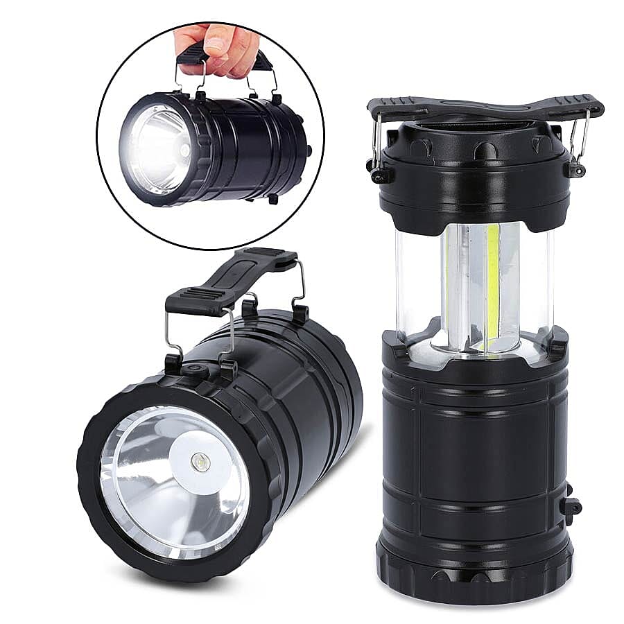 3 in 1 Flame Lantern with white LED Light, Flame Light and Flashlight (3xAA Battery Not Included) (Size 9x14 Cm) - Black