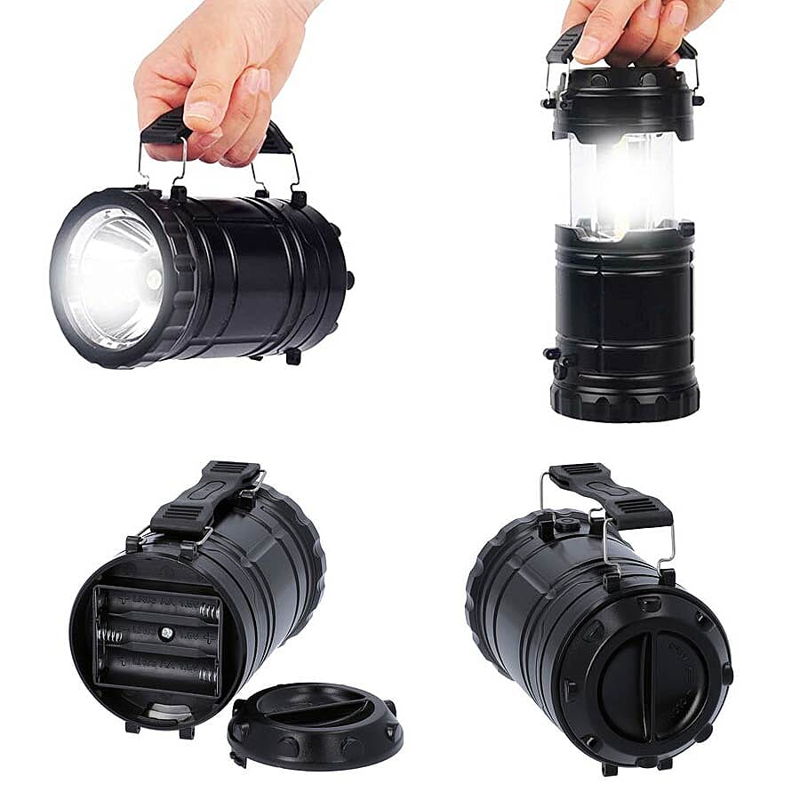 3 in 1 Flame Lantern with white LED Light, Flame Light and Flashlight (3xAA Battery Not Included) (Size 9x14 Cm) - Black