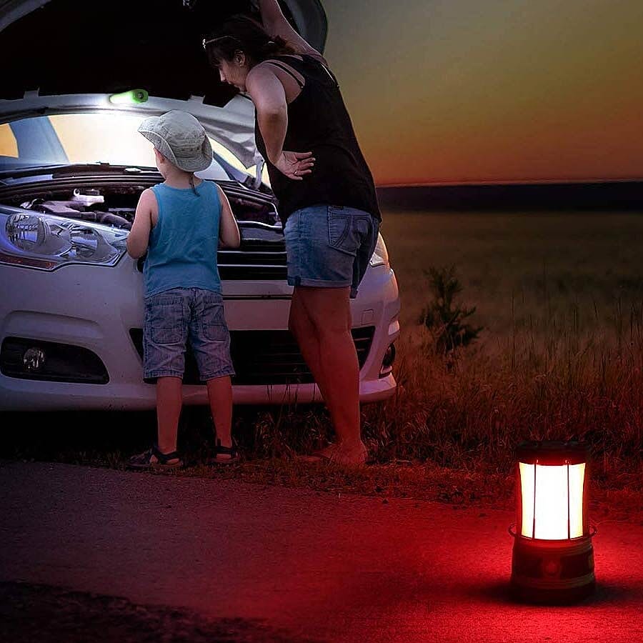 3 in 1 Flame Lantern with white LED Light, Flame Light and Flashlight (3xAA Battery Not Included) (Size 9x14.5 Cm) - Red