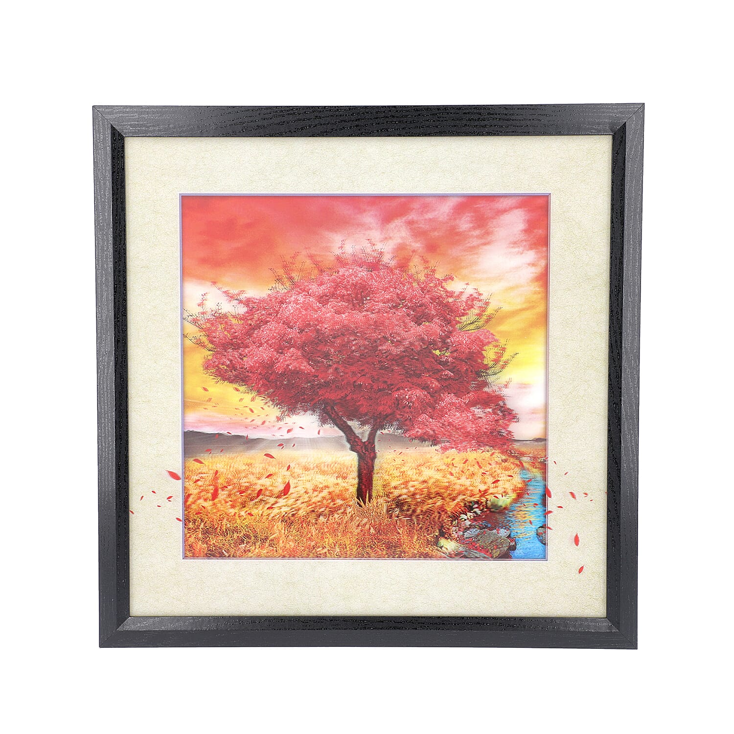 5D Cherry Blossom Tree Painting (Size: 43.5x43.5x4.5 Cm) - Red and Multi