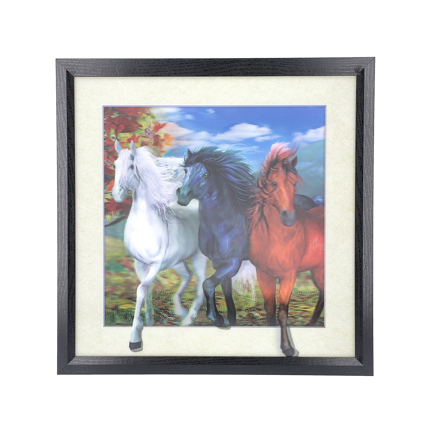 5D Horses Painting (Size: 43.5x43.5x4.5 Cm) - Blue and Multi