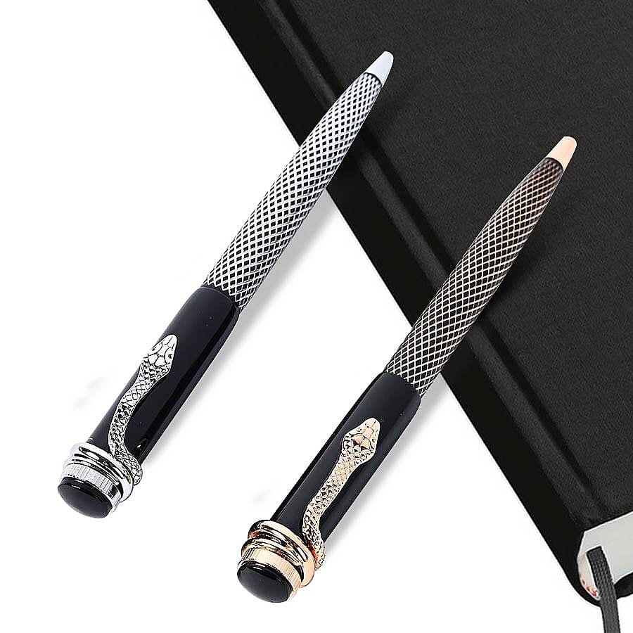 Designer Inspired - Set of 2 - Snake Pattern Pen with 2 Replacement Ink - Gold and Silver