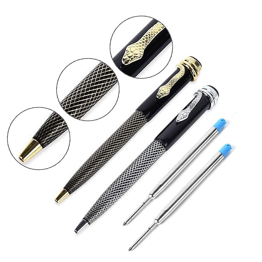 Set of 2 - Snake Pattern Pen with 2 Replacement Ink - Rose Gold and Silver