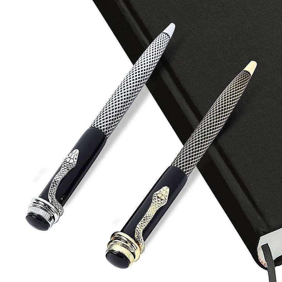 Set of 2 - Snake Pattern Pen with 2 Replacement Ink - Rose Gold and Silver