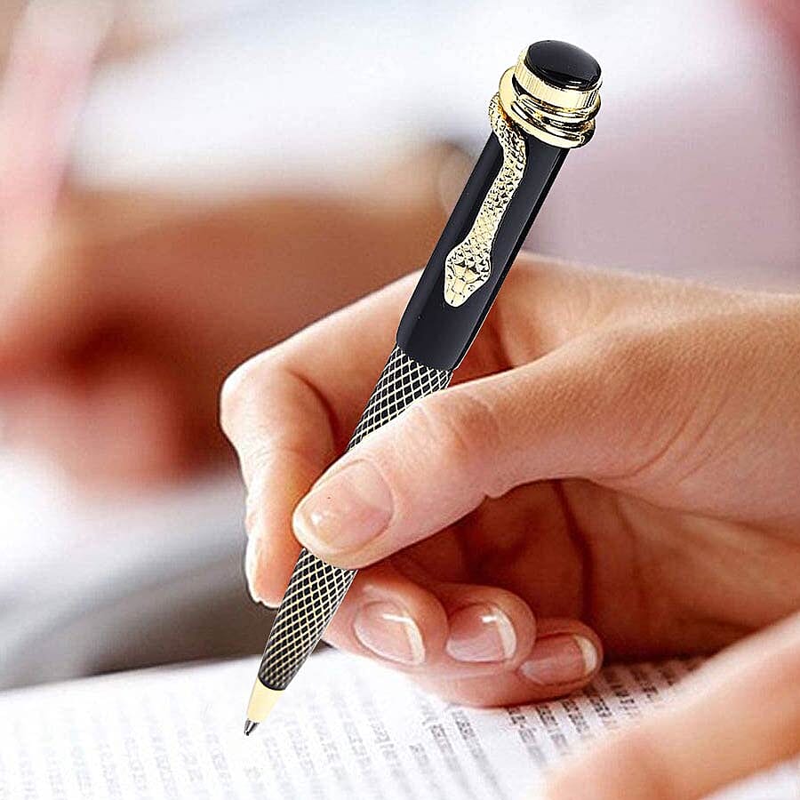 Set of 2 - Snake Pattern Pen with 2 Replacement Ink - Rose Gold and Silver