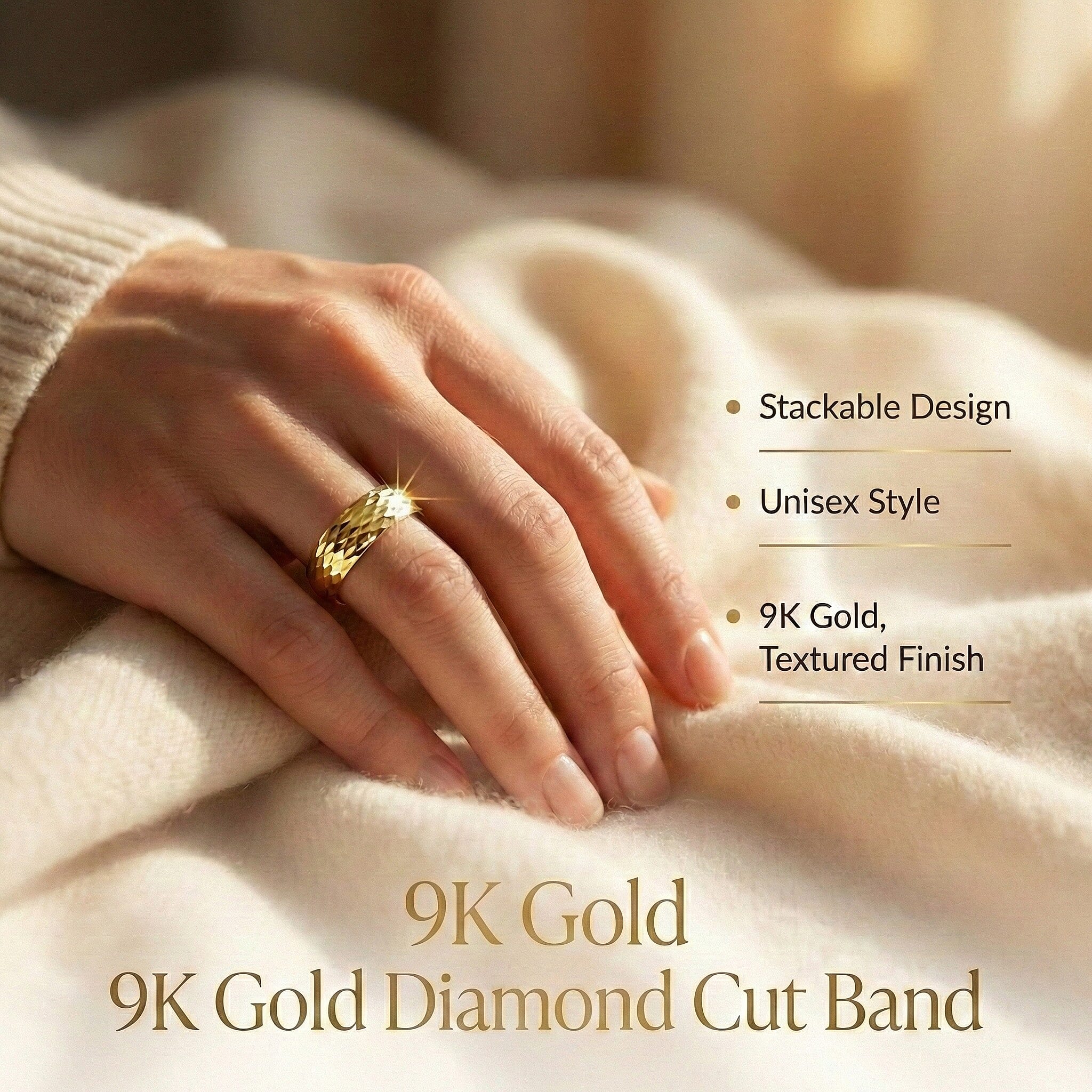 Maestro Collection - 9K Yellow Gold Diamond Cut Band Ring (Width 6.90m Thickness 0.20mm).