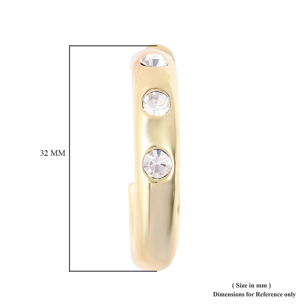 White Austrian Crystal Flush Set Hoop Earrings (with Clasp) in Yellow Gold Tone