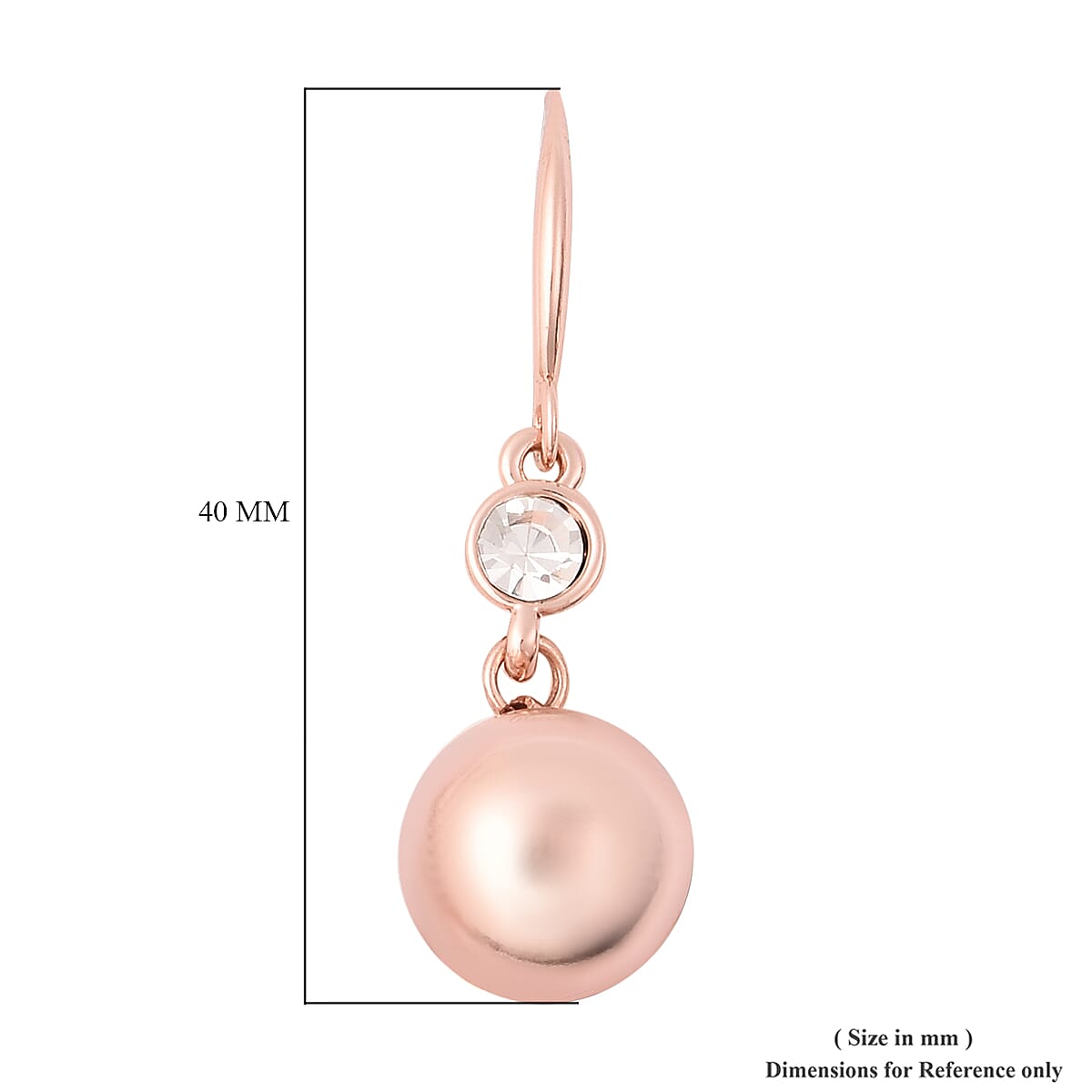 White Austrian Crystal Ball Drop Hook Earrings in Rose Gold Tone