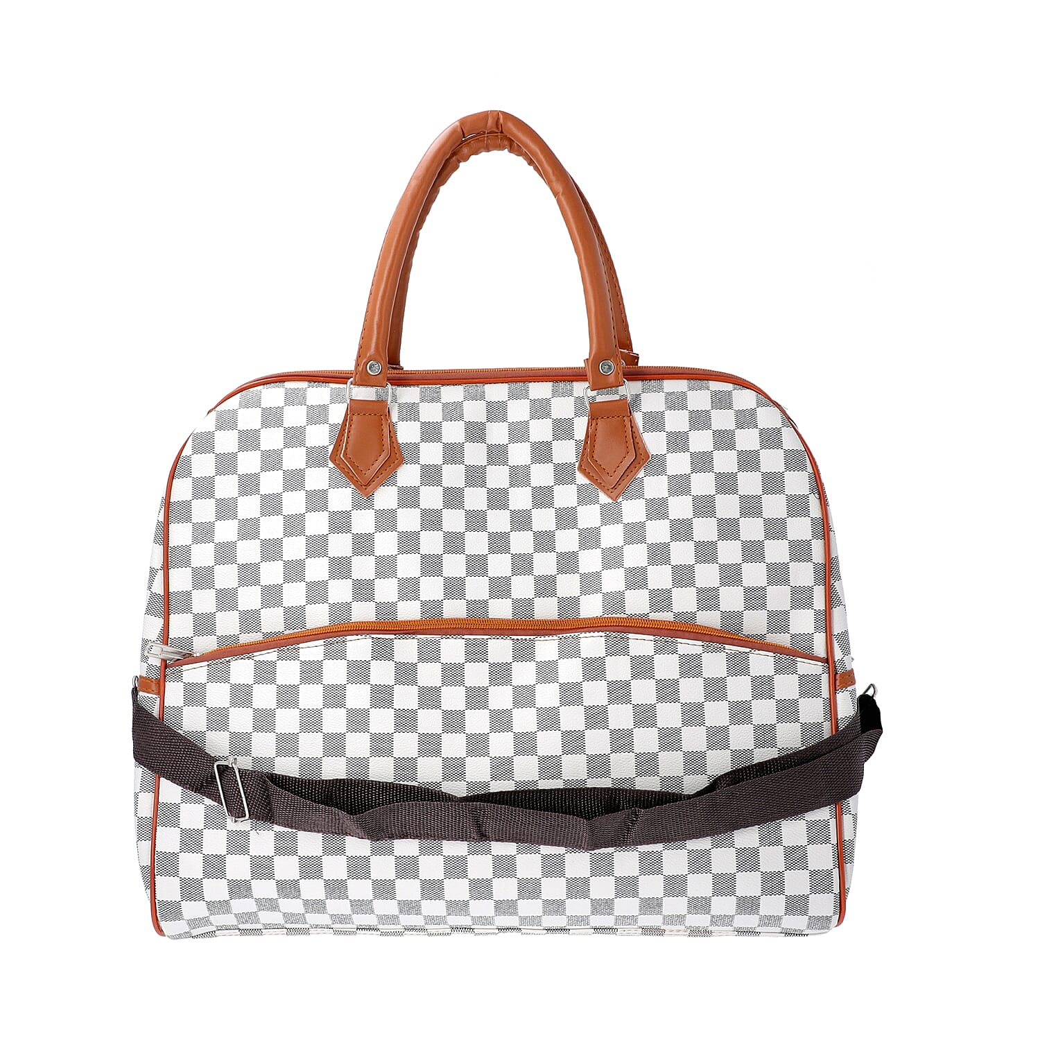 Designer Inspired- Check Pattern Handbag (Size 43x15x37cm)- White and Black