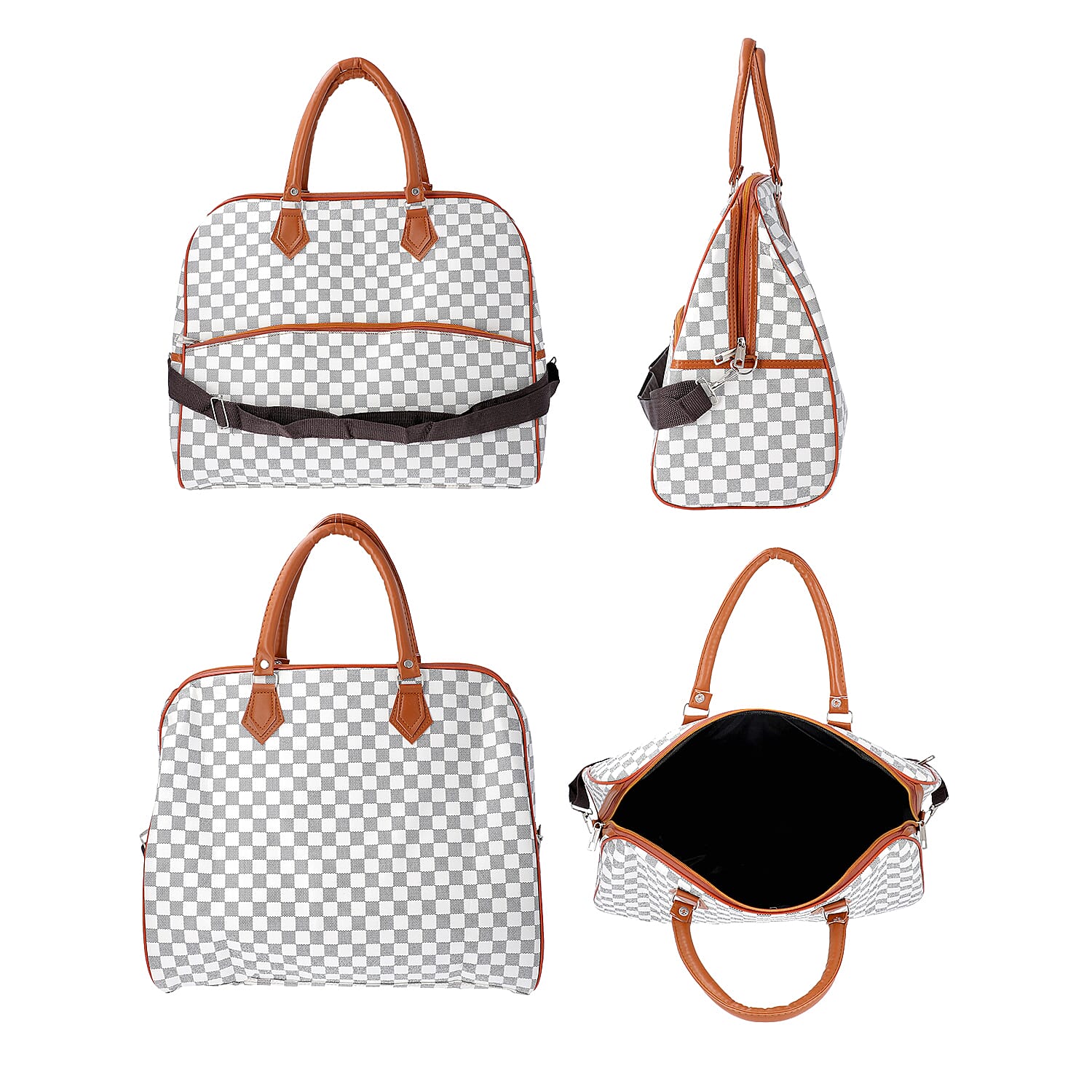 Designer Inspired- Check Pattern Handbag (Size 43x15x37cm)- White and Black