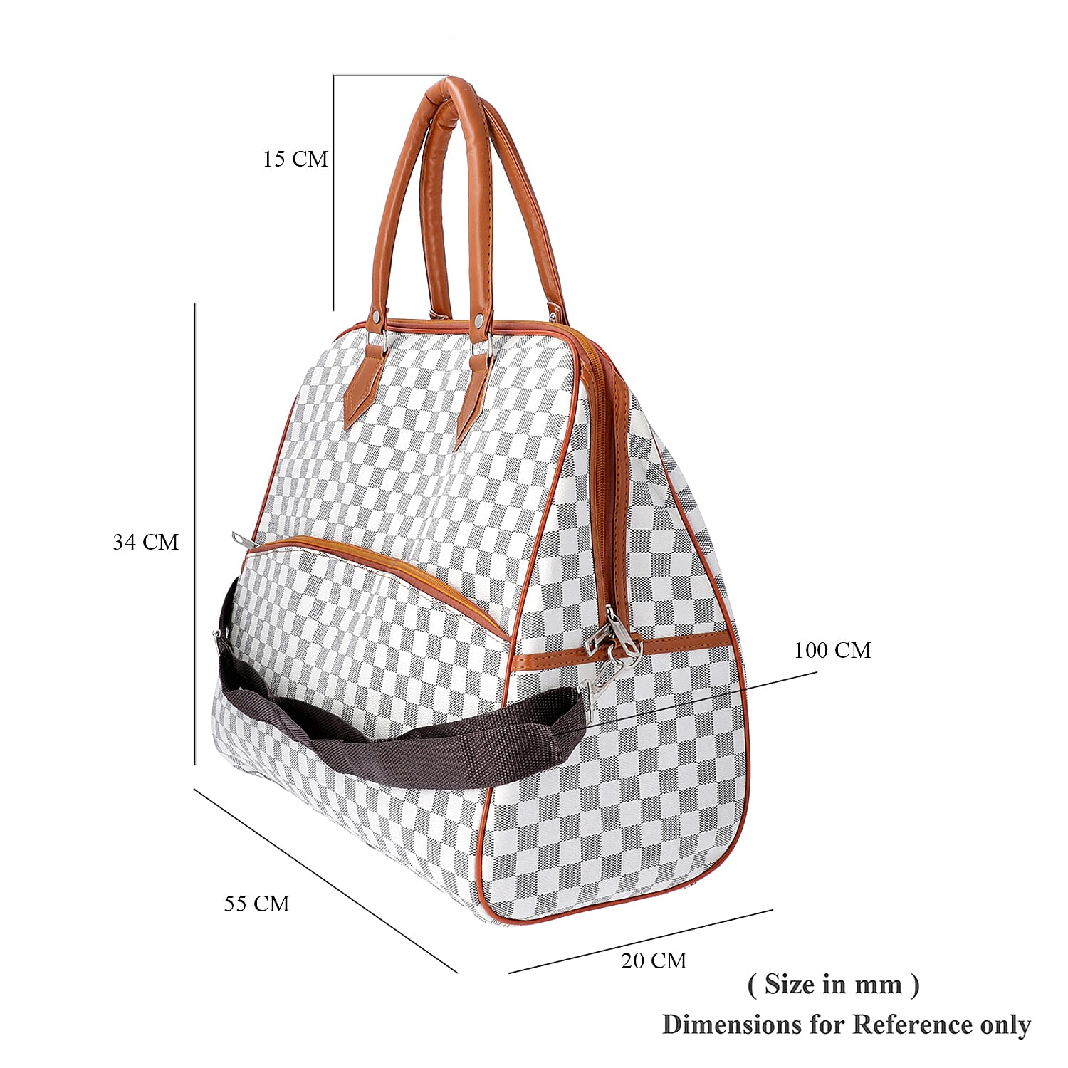Designer Inspired- Check Pattern Handbag (Size 43x15x37cm)- White and Black