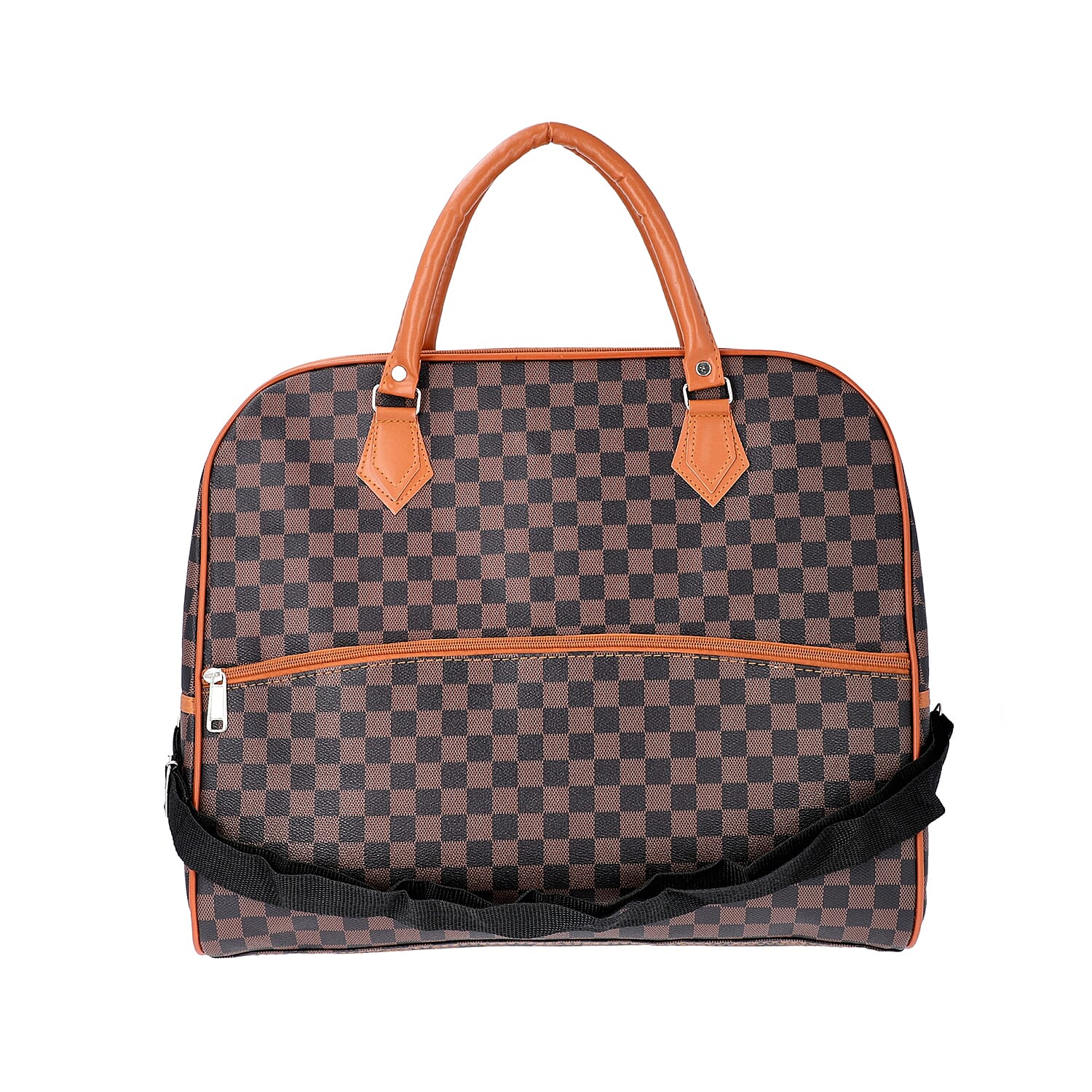 Designer Inspired- Check Pattern Handbag (Size 43x15x37cm)- Brown and Black