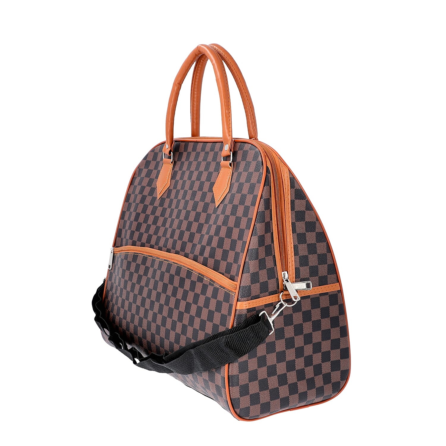 Designer Inspired- Check Pattern Handbag (Size 43x15x37cm)- Brown and Black