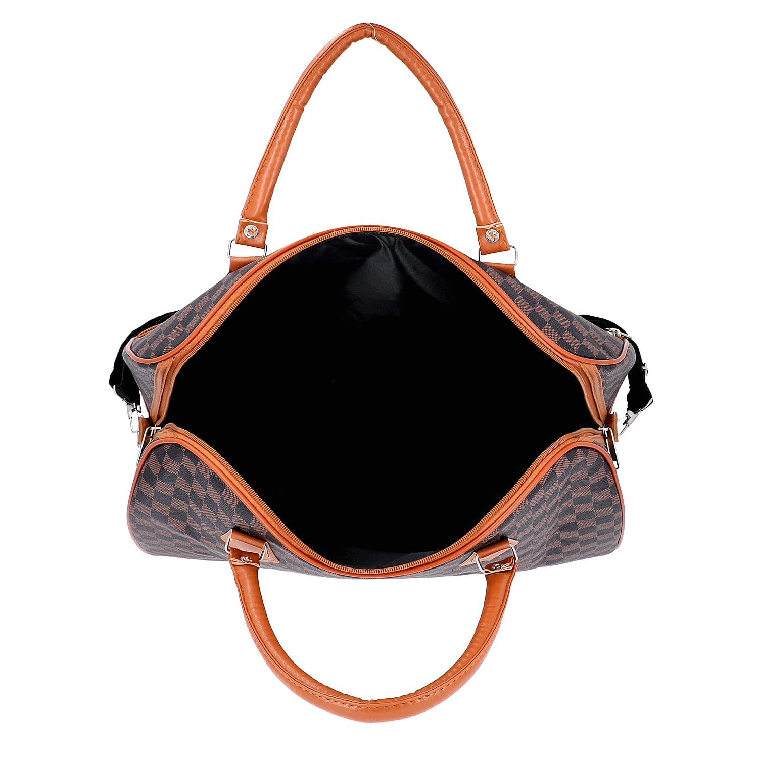 Designer Inspired- Check Pattern Handbag (Size 43x15x37cm)- Brown and Black