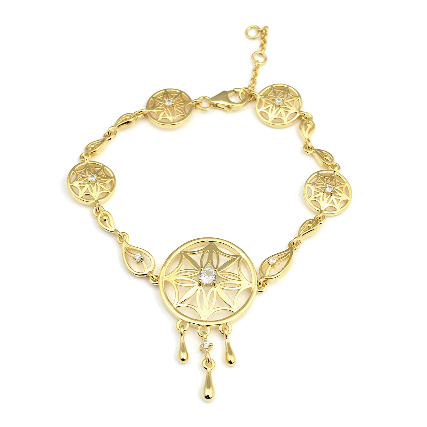 LucyQ Natural Cambodian Zircon (Rnd) Dream Catcher Bracelet (Size 7 with 1 inch Extender) in Yellow Gold Overlay Sterling Silver