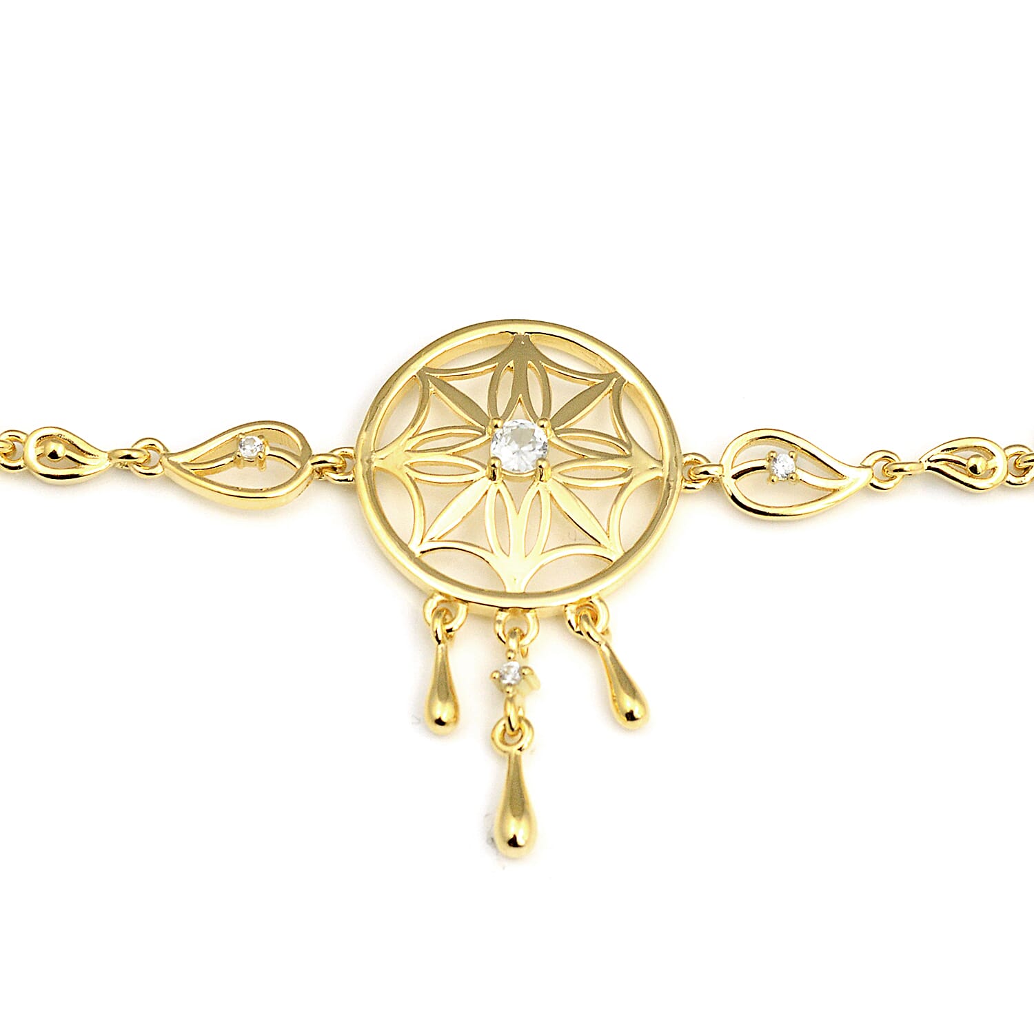 LucyQ Natural Cambodian Zircon (Rnd) Dream Catcher Bracelet (Size 7 with 1 inch Extender) in Yellow Gold Overlay Sterling Silver