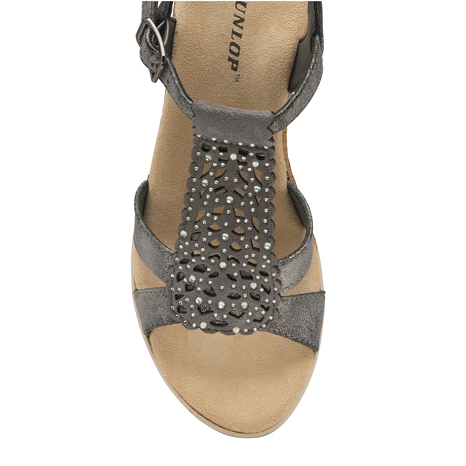 Dunlop Kassie T Bar Wedge Heeled Sandals (Size 3) - Pewter