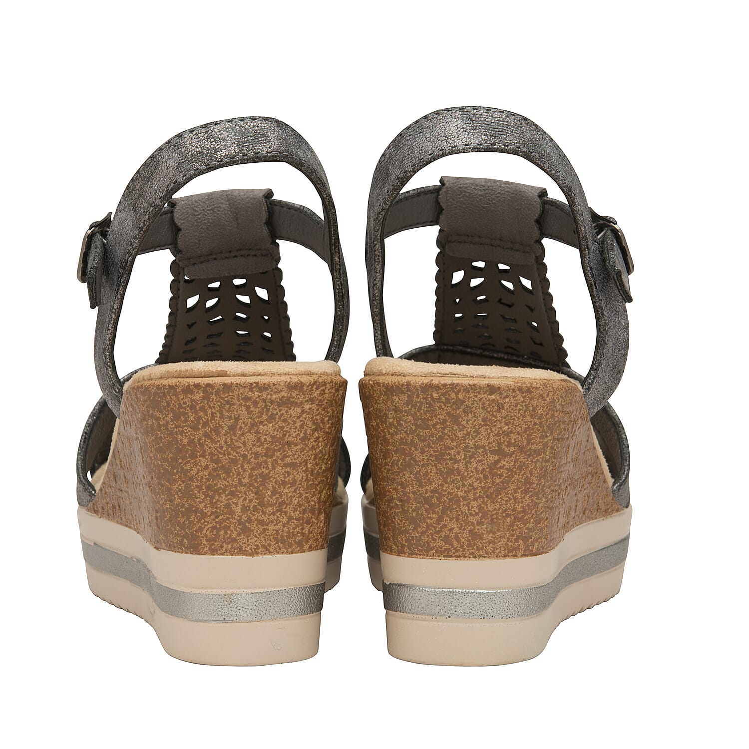 Dunlop Kassie T Bar Wedge Heeled Sandals (Size 3) - Pewter