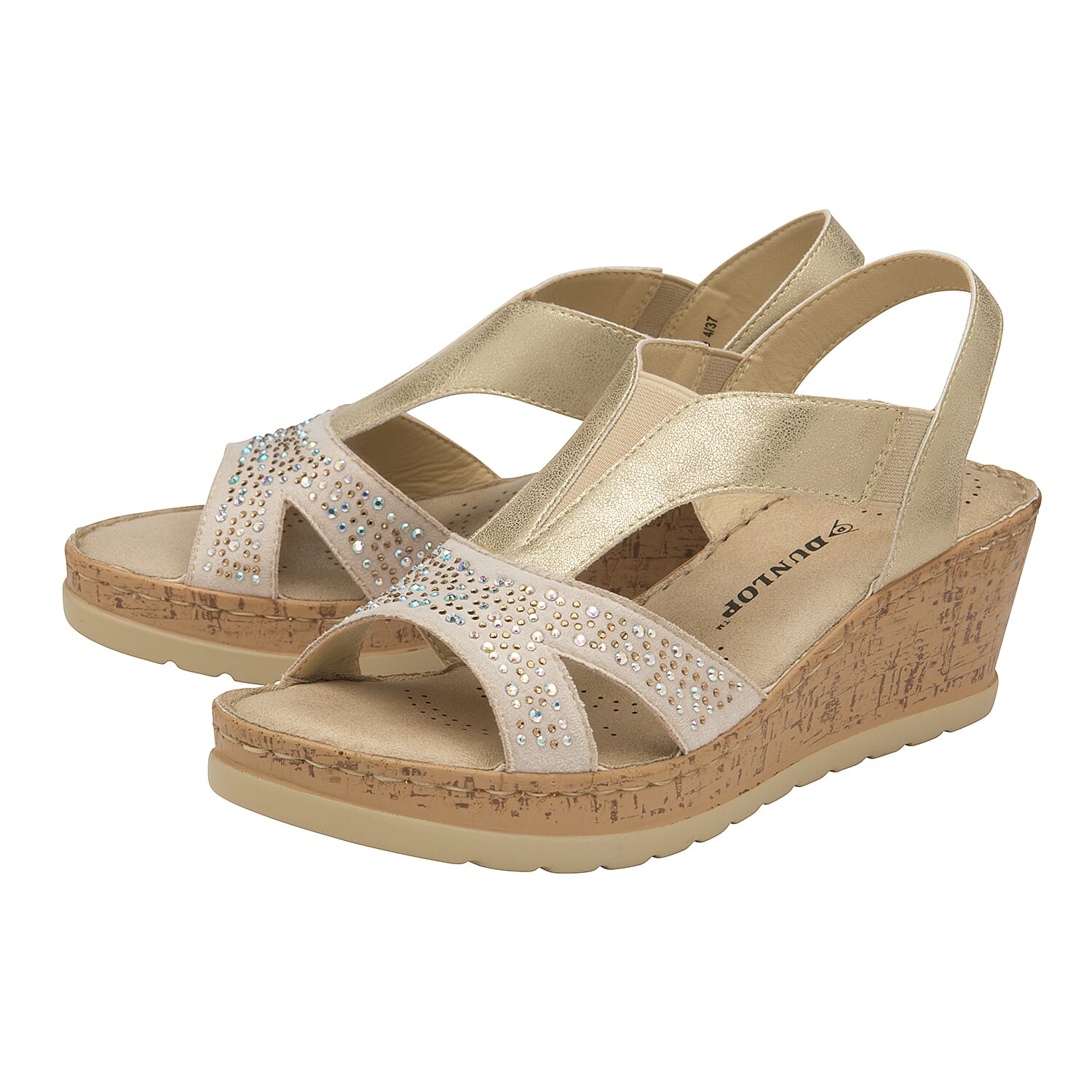 Dunlop Whitson Elastic Wedge Heeled Sandals (Size 4) - Pale Gold