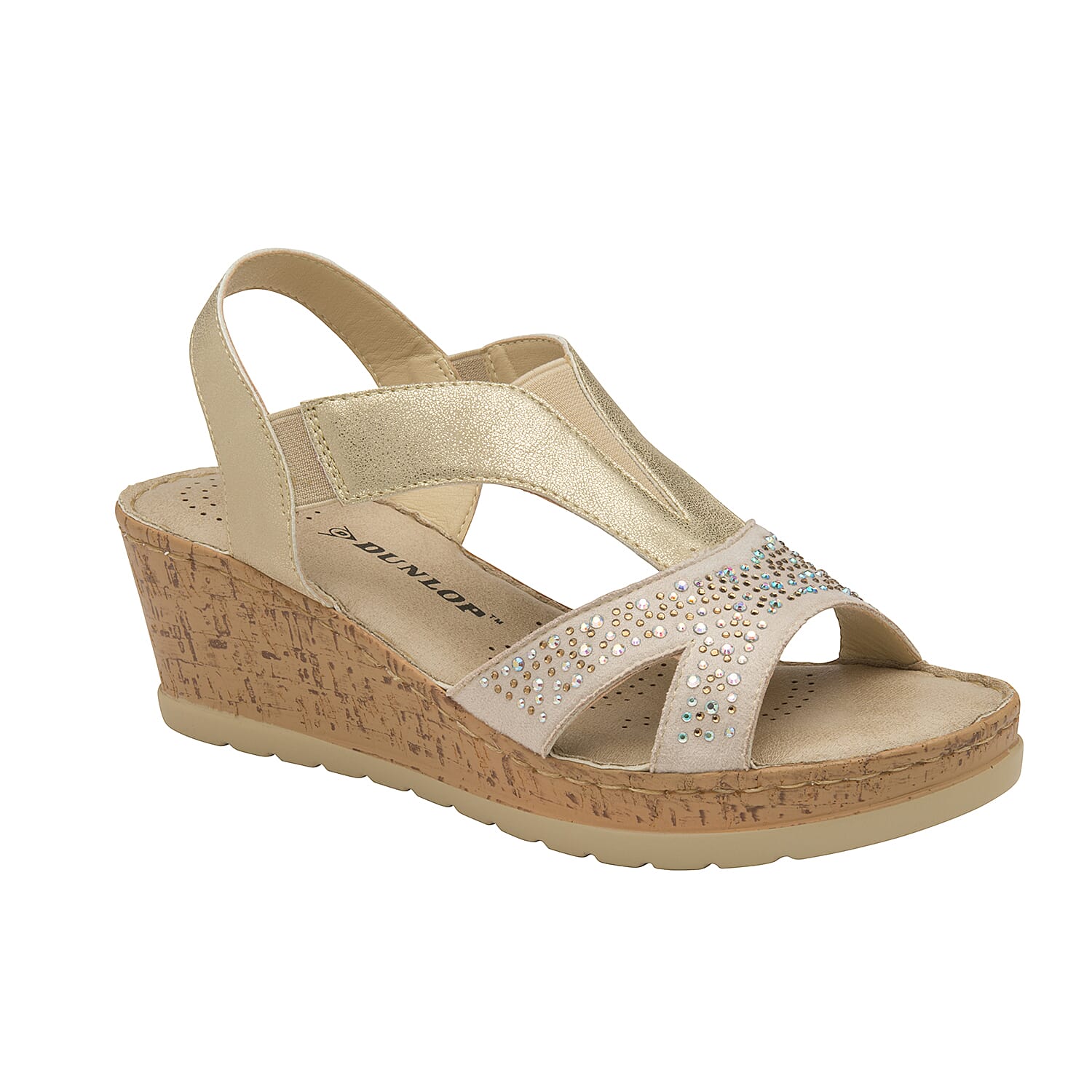 Dunlop Whitson Elastic Wedge Heeled Sandals (Size 4) - Pale Gold
