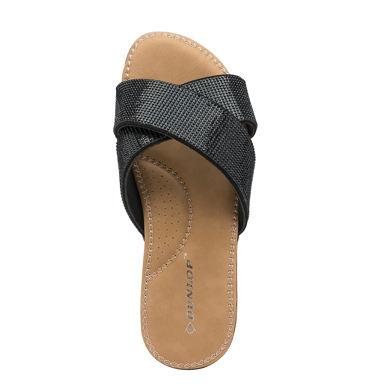 Dunlop Embellished Open Toe Slip on Flat Slider Sandals (Size 3) - Black