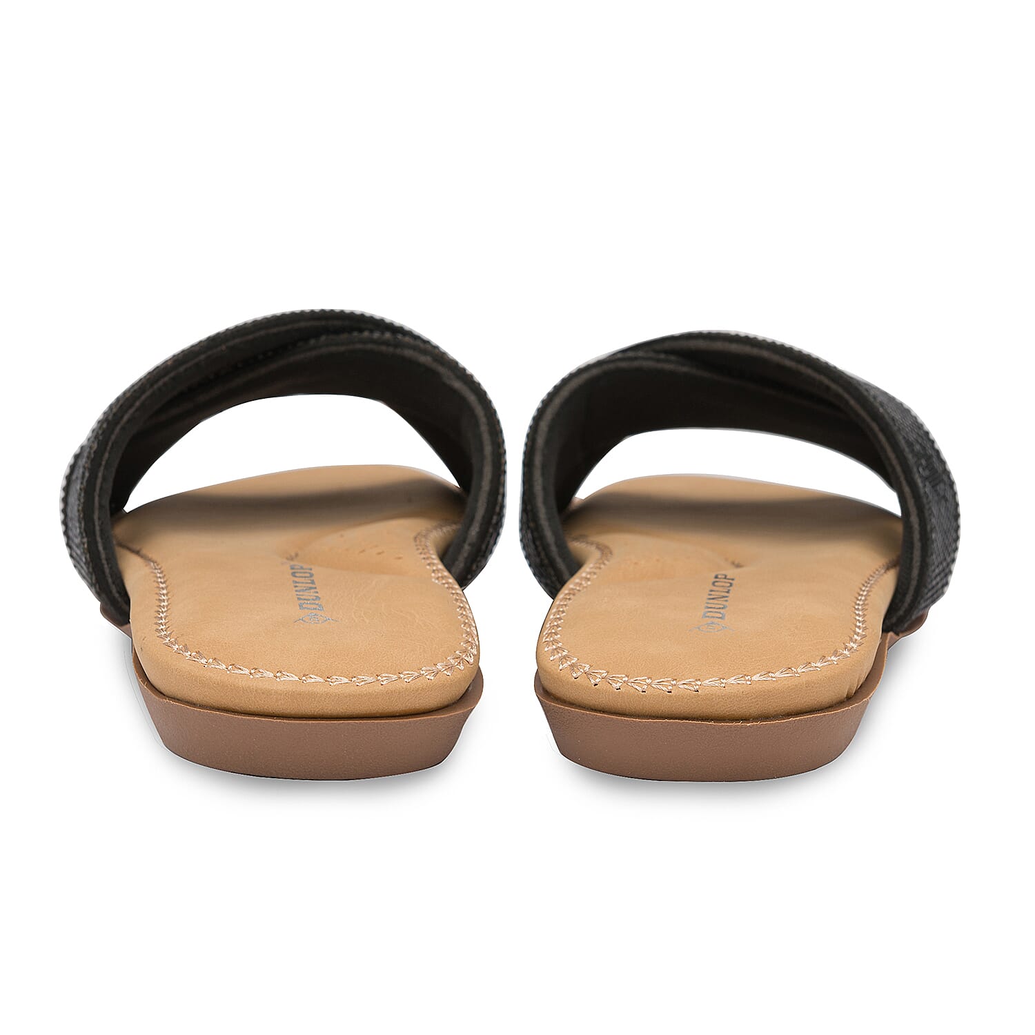 Dunlop Embellished Open Toe Slip on Flat Slider Sandals (Size 3) - Black