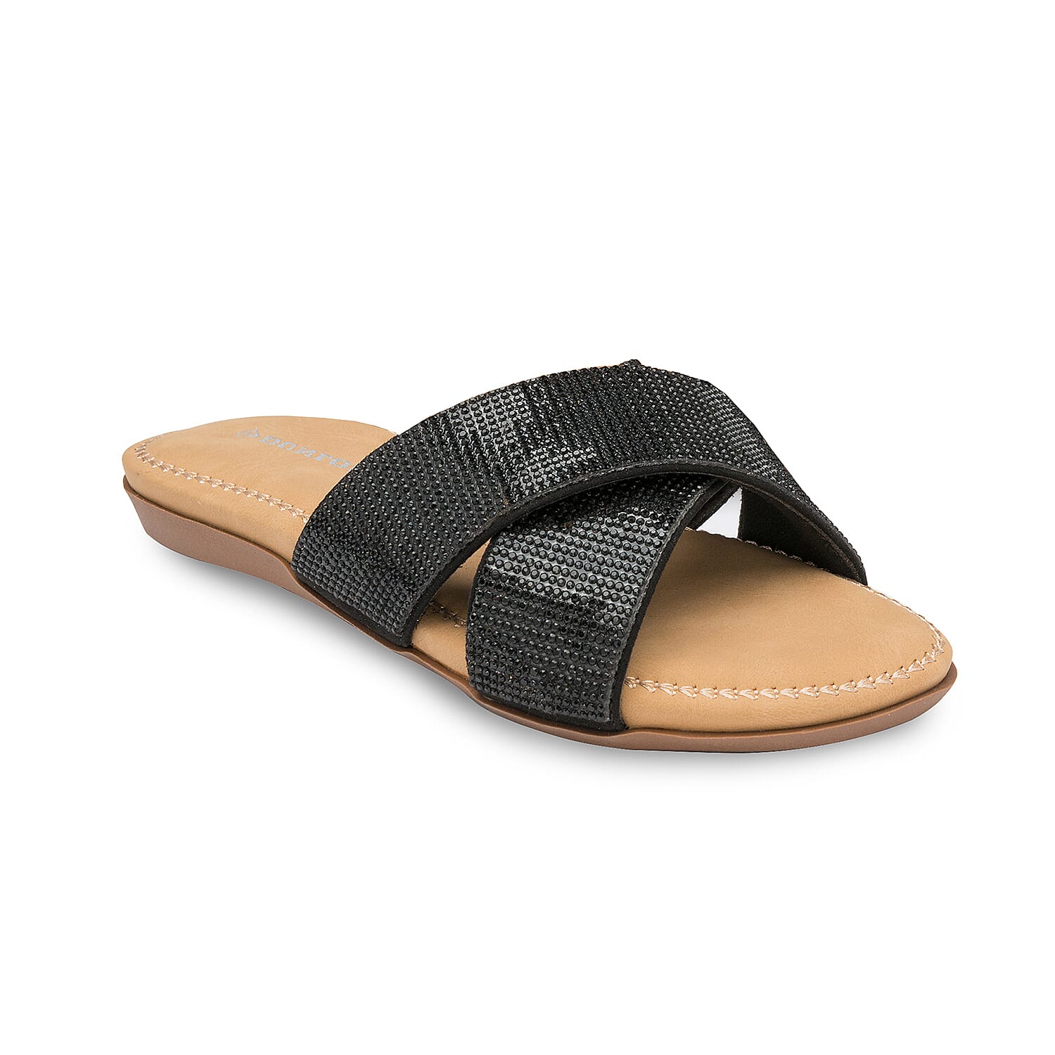 Dunlop Embellished Open Toe Slip on Flat Slider Sandals (Size 3) - Black