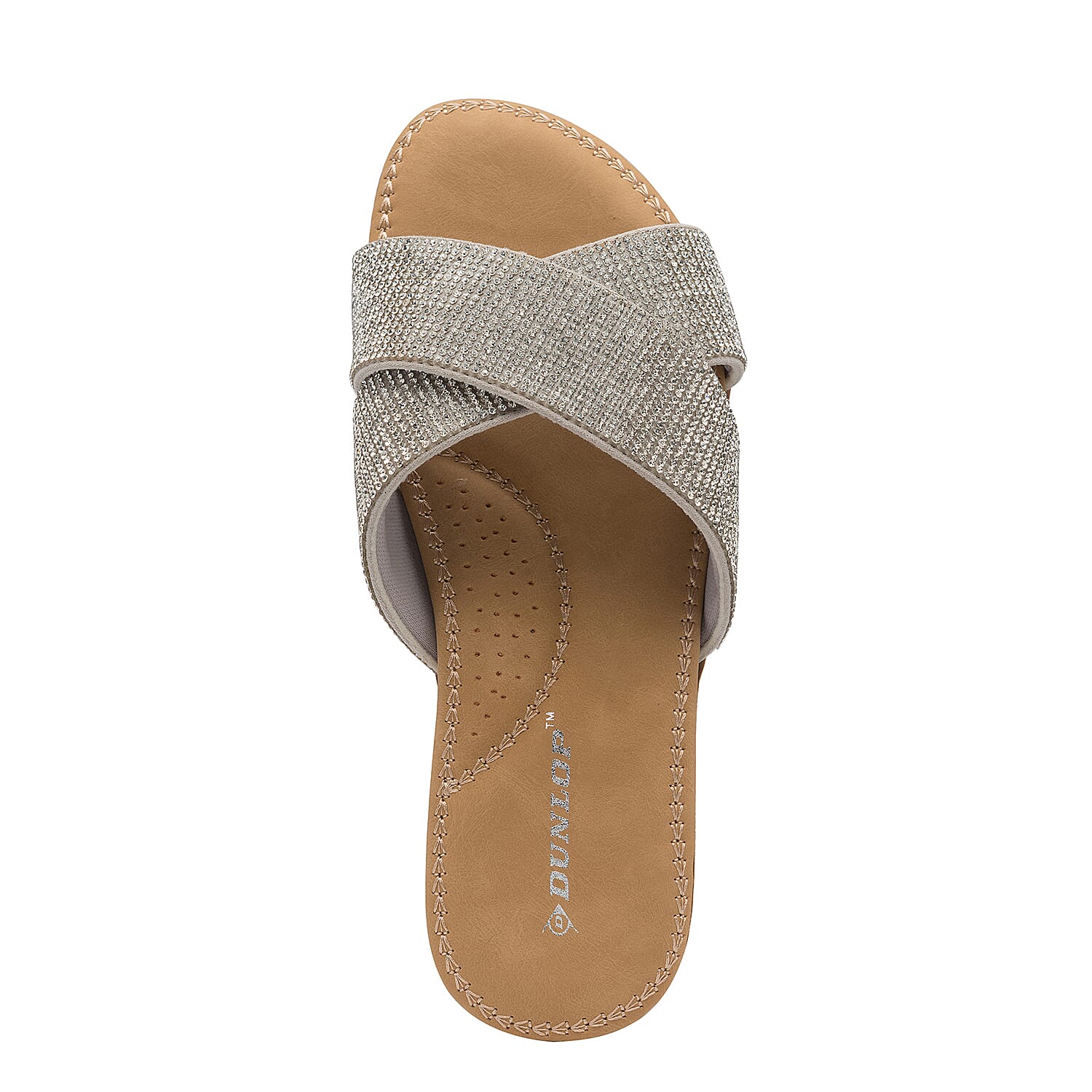 Dunlop Embellished Open Toe Slip on Flat Slider Sandals (Size 3) - Silver