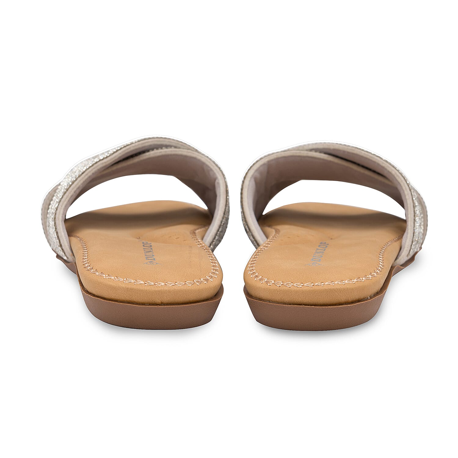 Dunlop Embellished Open Toe Slip on Flat Slider Sandals (Size 3) - Silver